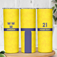Sweden Rugby Custom Skinny Tumbler Three Crowns of Sweden Gold Pattern - Wonder Print Shop