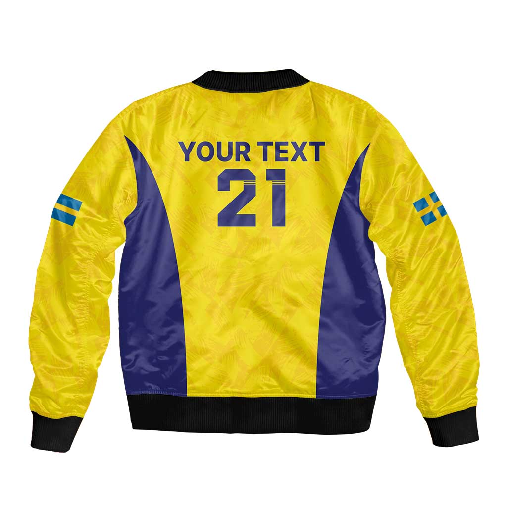 Sweden Rugby Custom Sleeve Zip Bomber Jacket Three Crowns of Sweden Gold Pattern - Wonder Print Shop