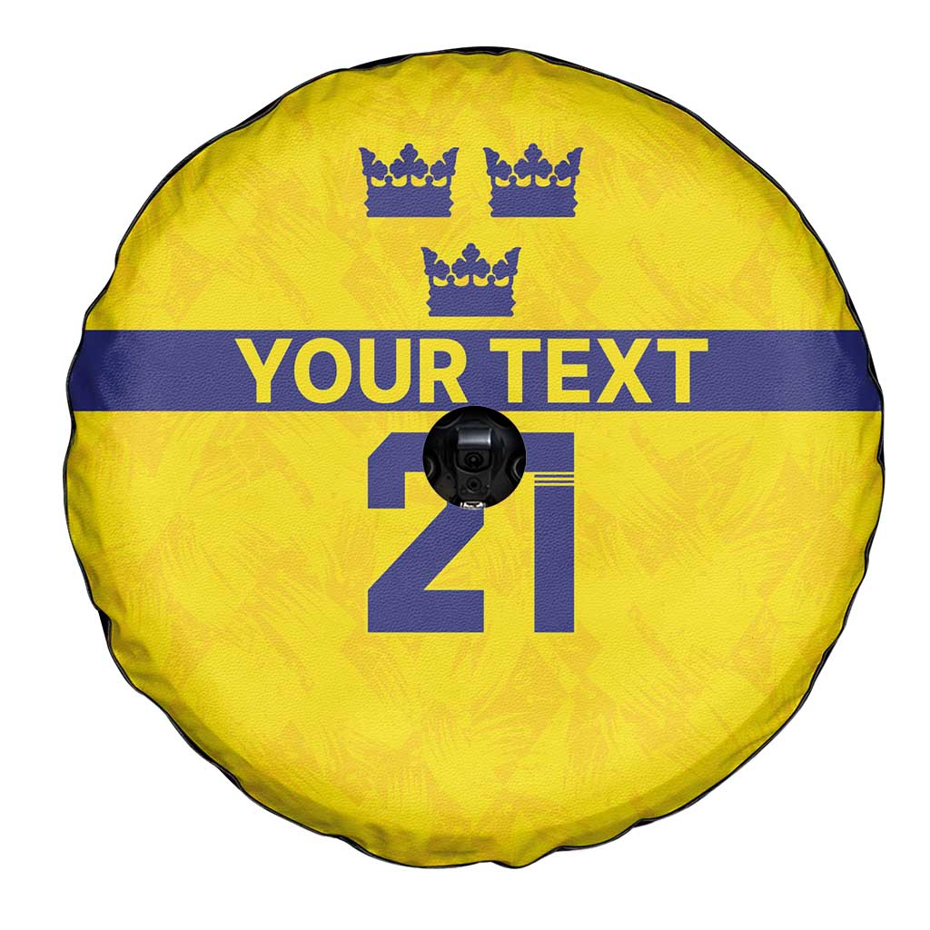 Sweden Rugby Custom Spare Tire Cover Three Crowns of Sweden Gold Pattern - Wonder Print Shop