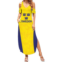 Sweden Rugby Custom Summer Maxi Dress Three Crowns of Sweden Gold Pattern - Wonder Print Shop