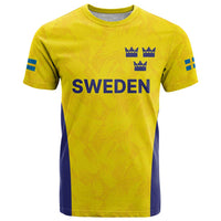 Sweden Rugby Custom T Shirt Three Crowns of Sweden Gold Pattern - Wonder Print Shop