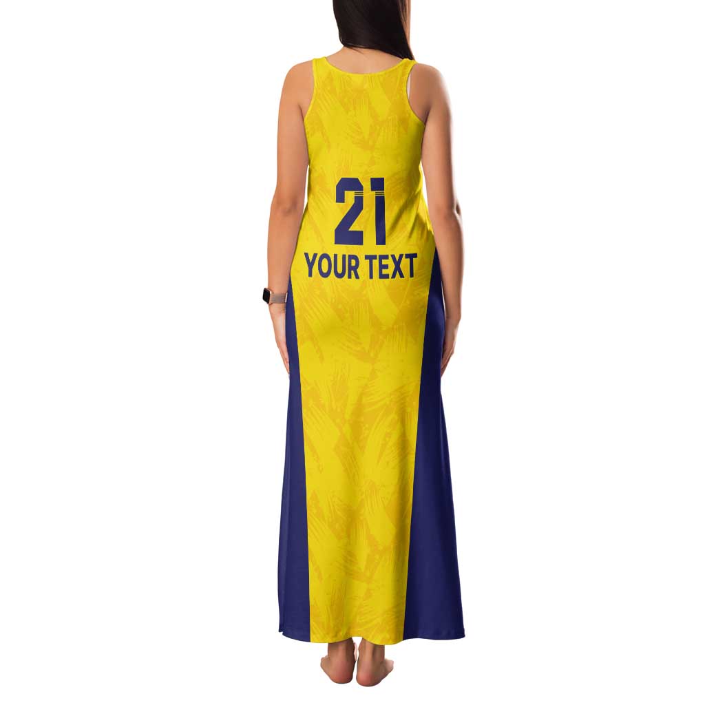 Sweden Rugby Custom Tank Maxi Dress Three Crowns of Sweden Gold Pattern - Wonder Print Shop