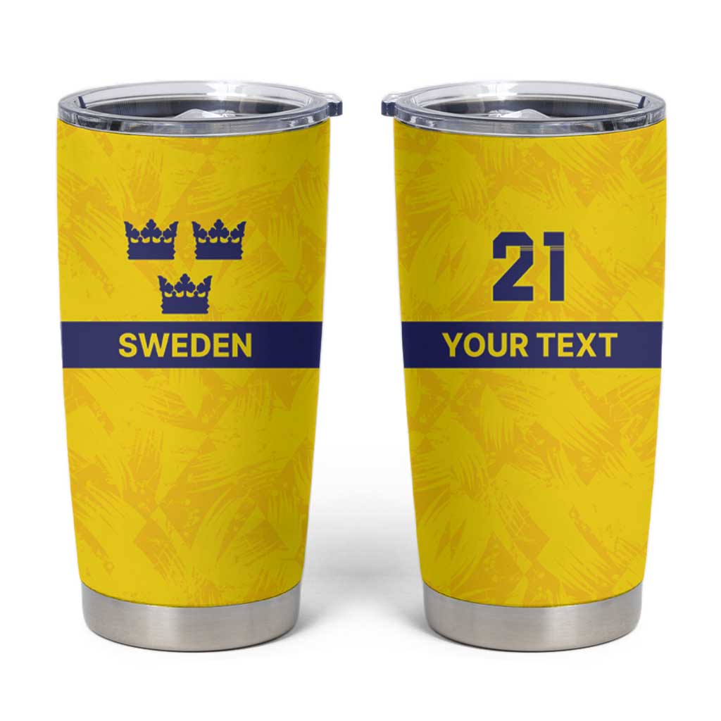 Sweden Rugby Custom Tumbler Cup Three Crowns of Sweden Gold Pattern - Wonder Print Shop