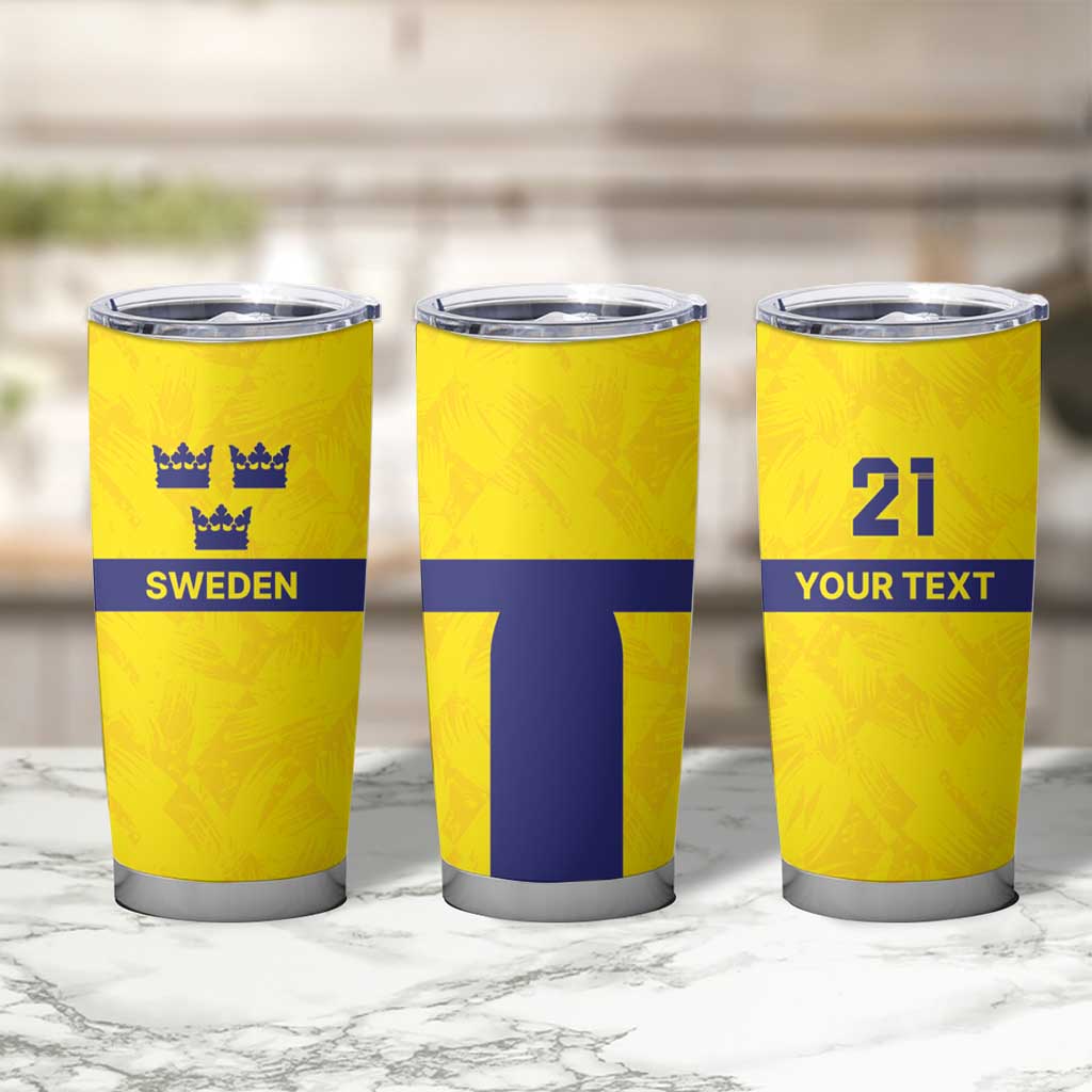 Sweden Rugby Custom Tumbler Cup Three Crowns of Sweden Gold Pattern - Wonder Print Shop
