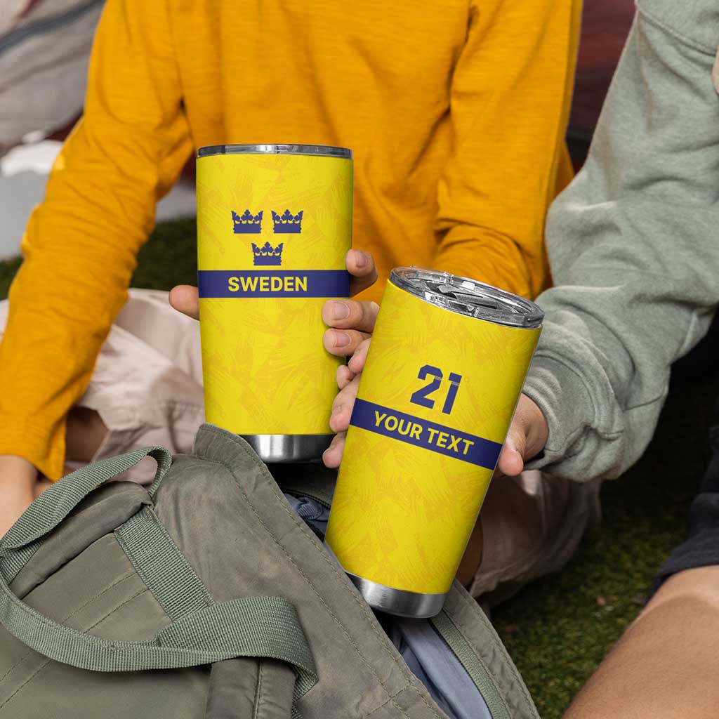 Sweden Rugby Custom Tumbler Cup Three Crowns of Sweden Gold Pattern - Wonder Print Shop