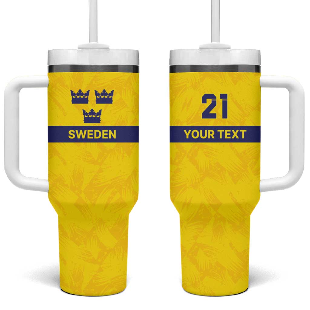 Sweden Rugby Custom Tumbler With Handle Three Crowns of Sweden Gold Pattern - Wonder Print Shop