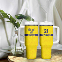 Sweden Rugby Custom Tumbler With Handle Three Crowns of Sweden Gold Pattern - Wonder Print Shop