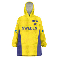 Sweden Rugby Custom Wearable Blanket Hoodie Three Crowns of Sweden Gold Pattern - Wonder Print Shop