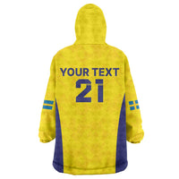 Sweden Rugby Custom Wearable Blanket Hoodie Three Crowns of Sweden Gold Pattern - Wonder Print Shop