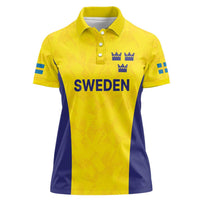 Sweden Rugby Custom Women Polo Shirt Three Crowns of Sweden Gold Pattern - Wonder Print Shop