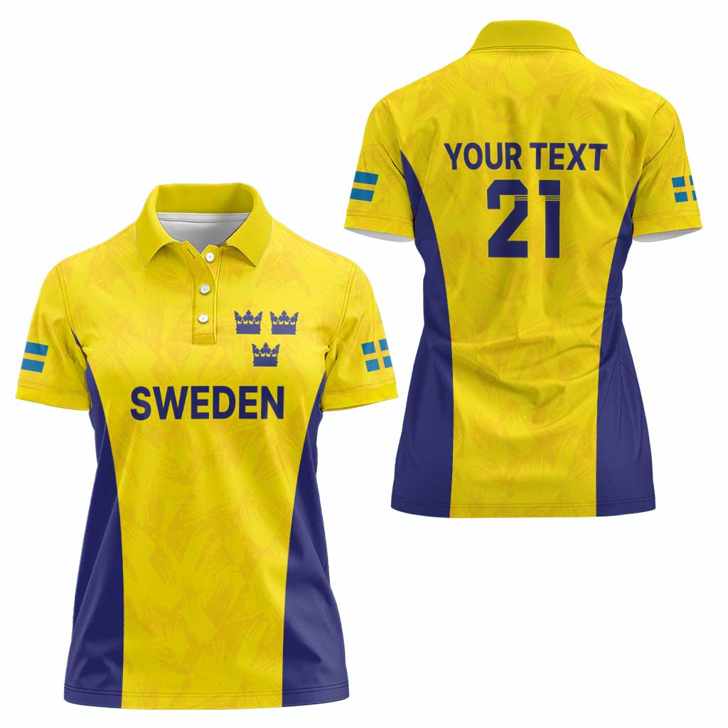 Sweden Rugby Custom Women Polo Shirt Three Crowns of Sweden Gold Pattern - Wonder Print Shop