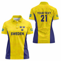 Sweden Rugby Custom Women Polo Shirt Three Crowns of Sweden Gold Pattern - Wonder Print Shop
