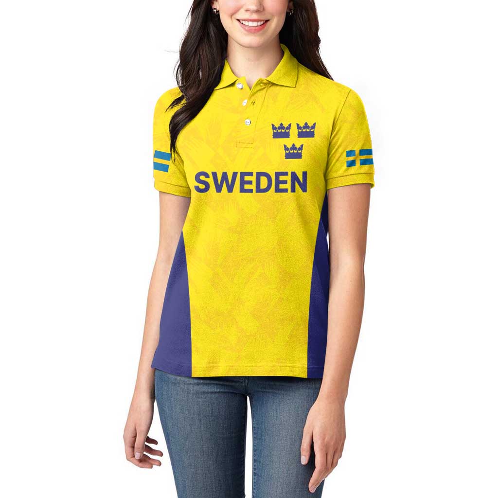 Sweden Rugby Custom Women Polo Shirt Three Crowns of Sweden Gold Pattern - Wonder Print Shop