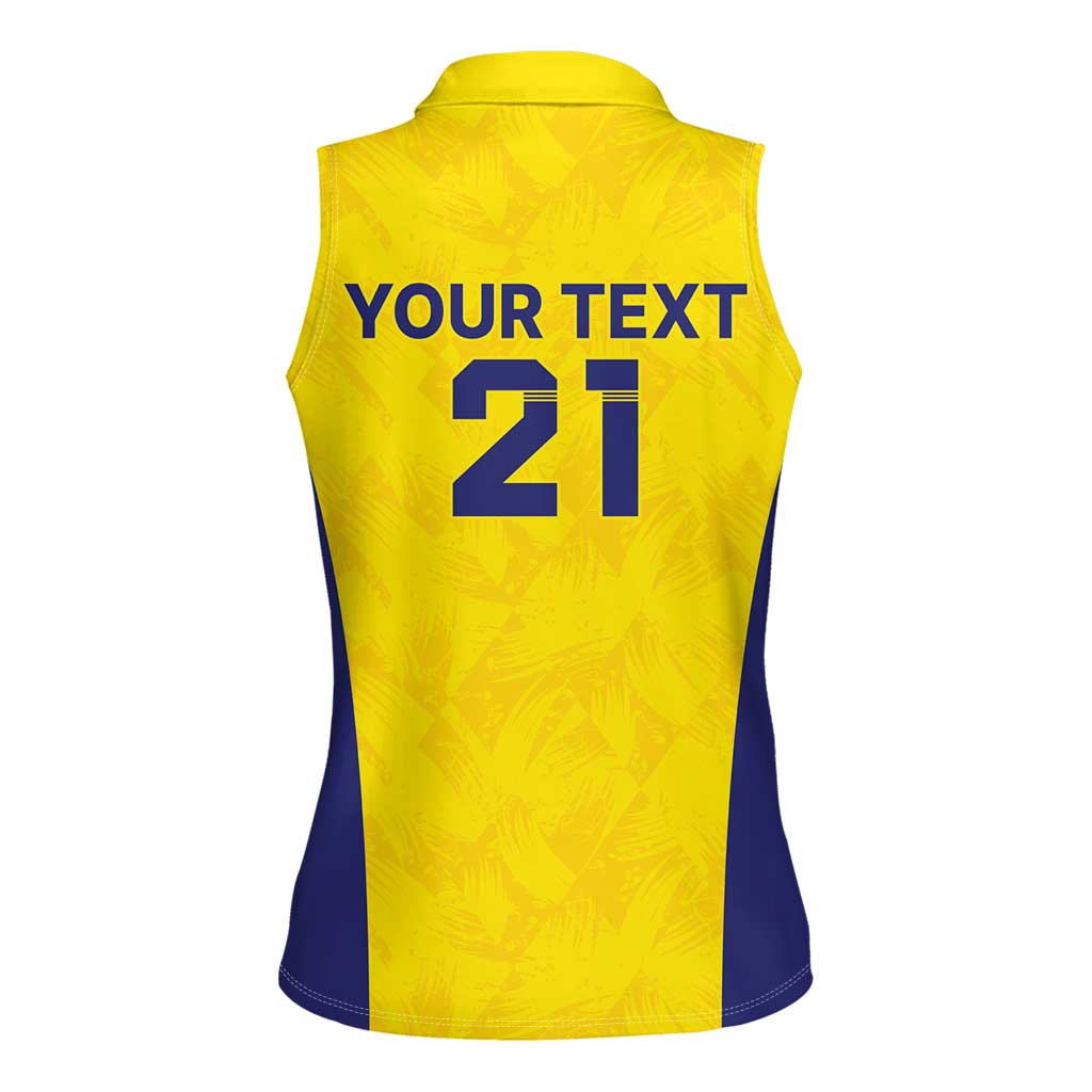 Sweden Rugby Custom Women Sleeveless Polo Shirt Three Crowns of Sweden Gold Pattern - Wonder Print Shop