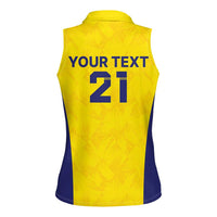 Sweden Rugby Custom Women Sleeveless Polo Shirt Three Crowns of Sweden Gold Pattern - Wonder Print Shop