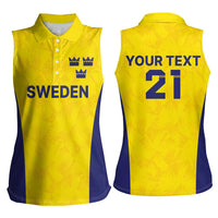 Sweden Rugby Custom Women Sleeveless Polo Shirt Three Crowns of Sweden Gold Pattern - Wonder Print Shop