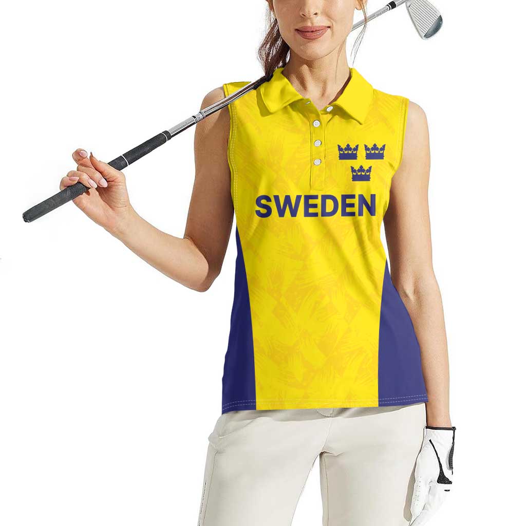 Sweden Rugby Custom Women Sleeveless Polo Shirt Three Crowns of Sweden Gold Pattern - Wonder Print Shop