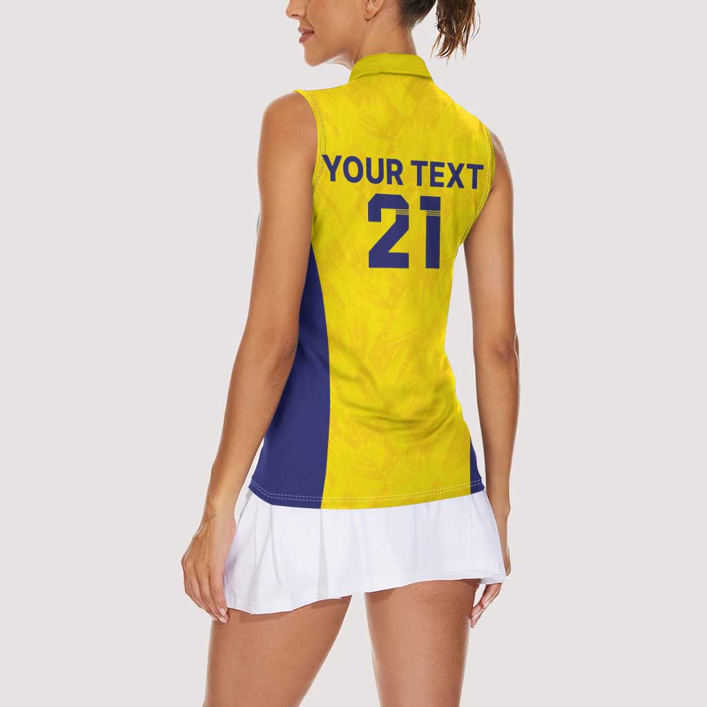 Sweden Rugby Custom Women Sleeveless Polo Shirt Three Crowns of Sweden Gold Pattern - Wonder Print Shop