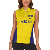 Sweden Rugby Custom Women Sleeveless Polo Shirt Three Crowns of Sweden Gold Pattern - Wonder Print Shop