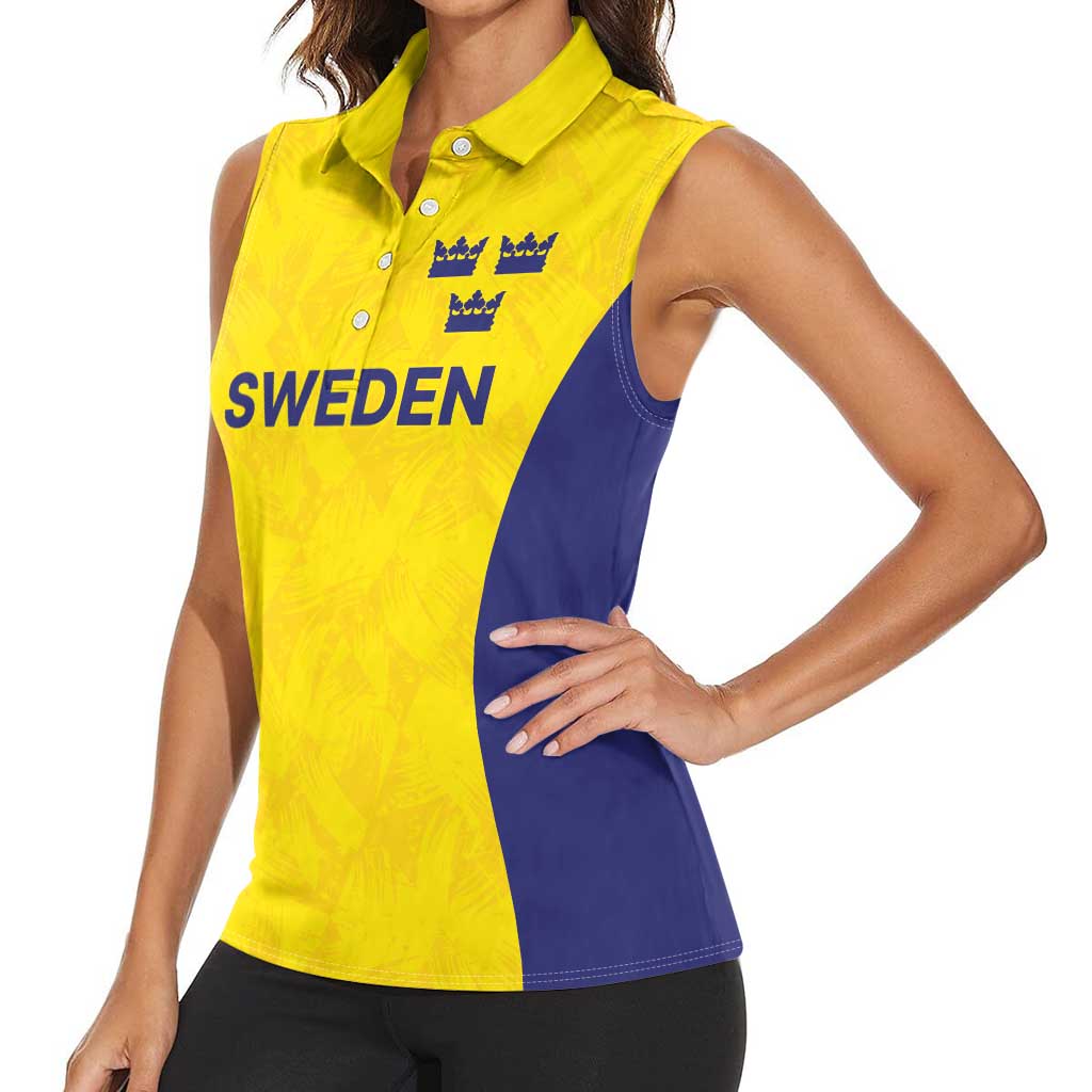 Sweden Rugby Custom Women Sleeveless Polo Shirt Three Crowns of Sweden Gold Pattern - Wonder Print Shop