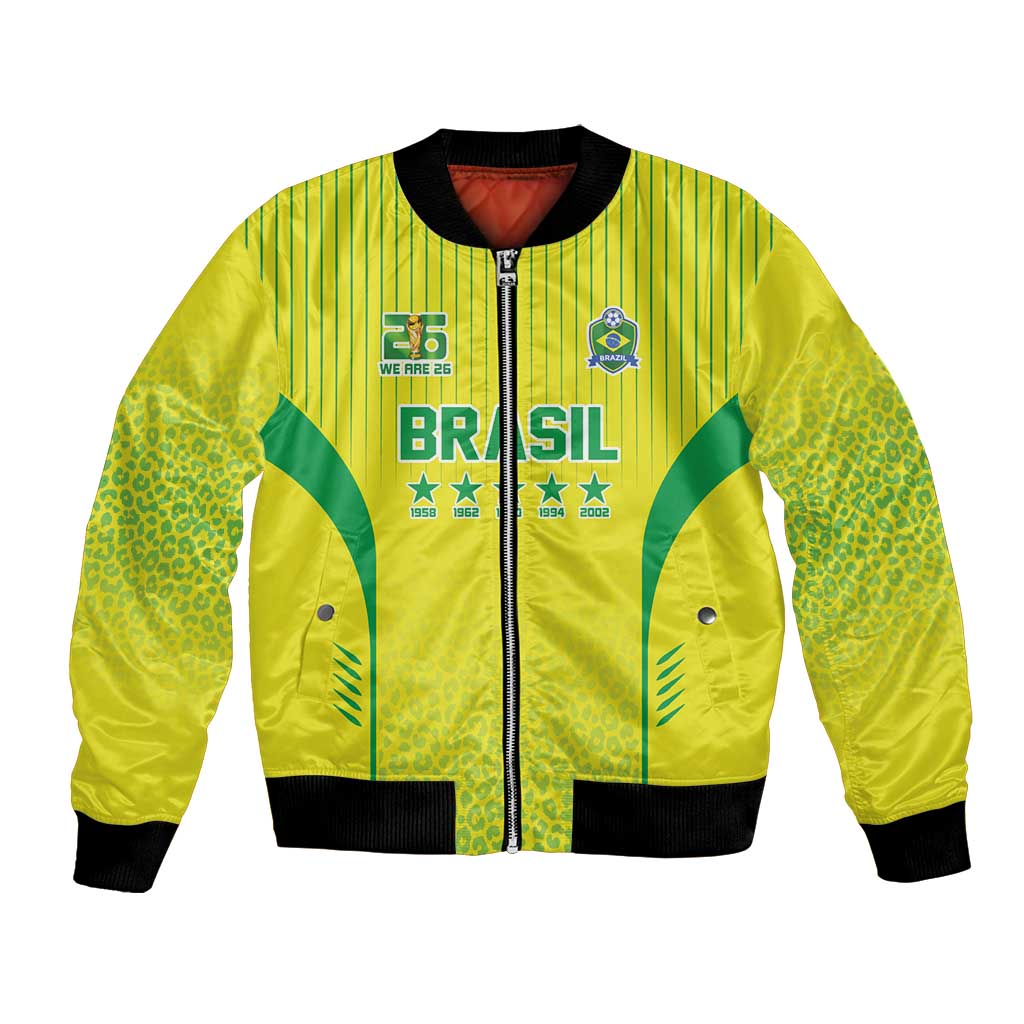 Custom Brazil World Football Legacy Bomber Jacket 5 Times History Champions - Wonder Print Shop