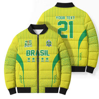 Custom Brazil World Football Legacy Bomber Puffer Jacket 5 Times History Champions - Wonder Print Shop