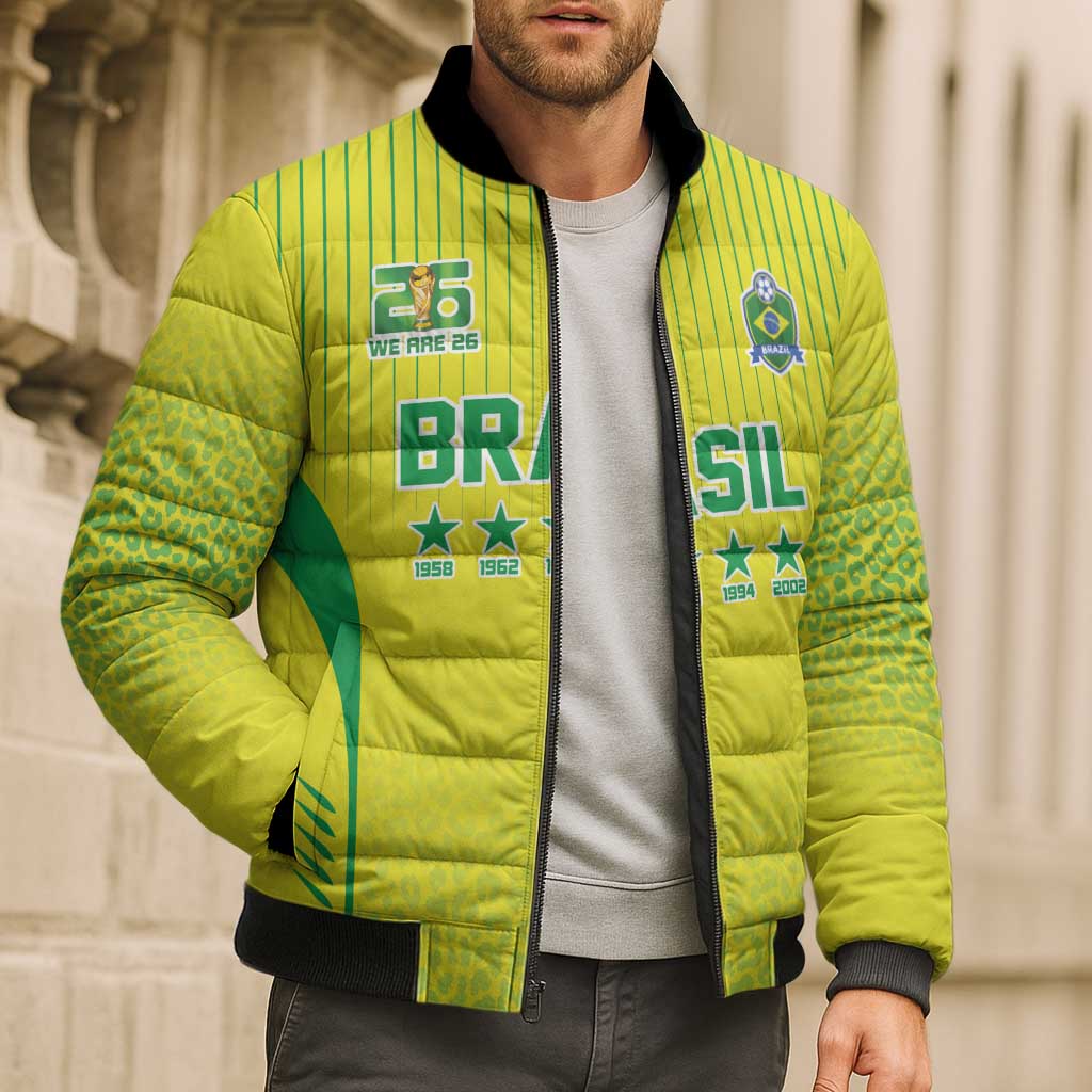 Custom Brazil World Football Legacy Bomber Puffer Jacket 5 Times History Champions - Wonder Print Shop