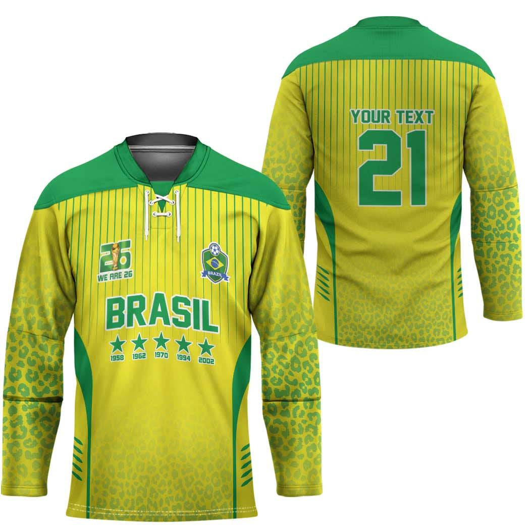 Custom Brazil World Football Legacy Hockey Jersey 5 Times History Champions - Wonder Print Shop