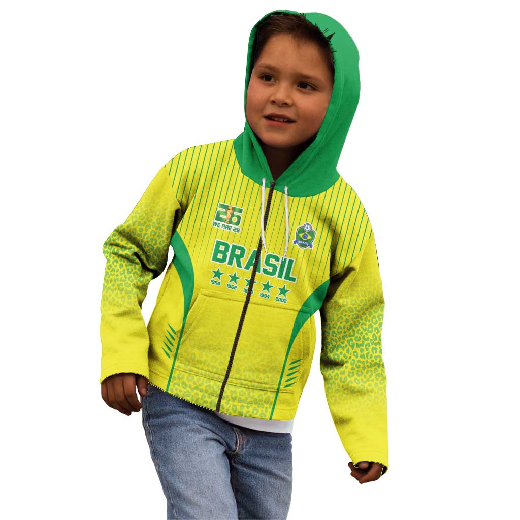 Custom Brazil World Football Legacy Kid Hoodie 5 Times History Champions - Wonder Print Shop