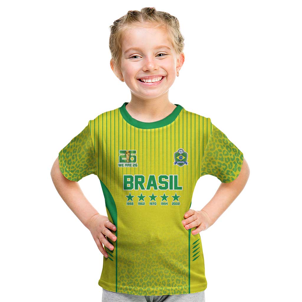 Custom Brazil World Football Legacy Kid T Shirt 5 Times History Champions - Wonder Print Shop