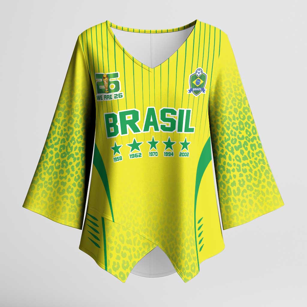 Custom Brazil World Football Legacy Kimono Sleeve Blouse 5 Times History Champions - Wonder Print Shop