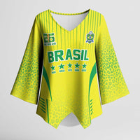 Custom Brazil World Football Legacy Kimono Sleeve Blouse 5 Times History Champions - Wonder Print Shop