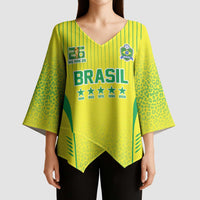 Custom Brazil World Football Legacy Kimono Sleeve Blouse 5 Times History Champions - Wonder Print Shop