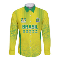 Custom Brazil World Football Legacy Long Sleeve Button Shirt 5 Times History Champions - Wonder Print Shop