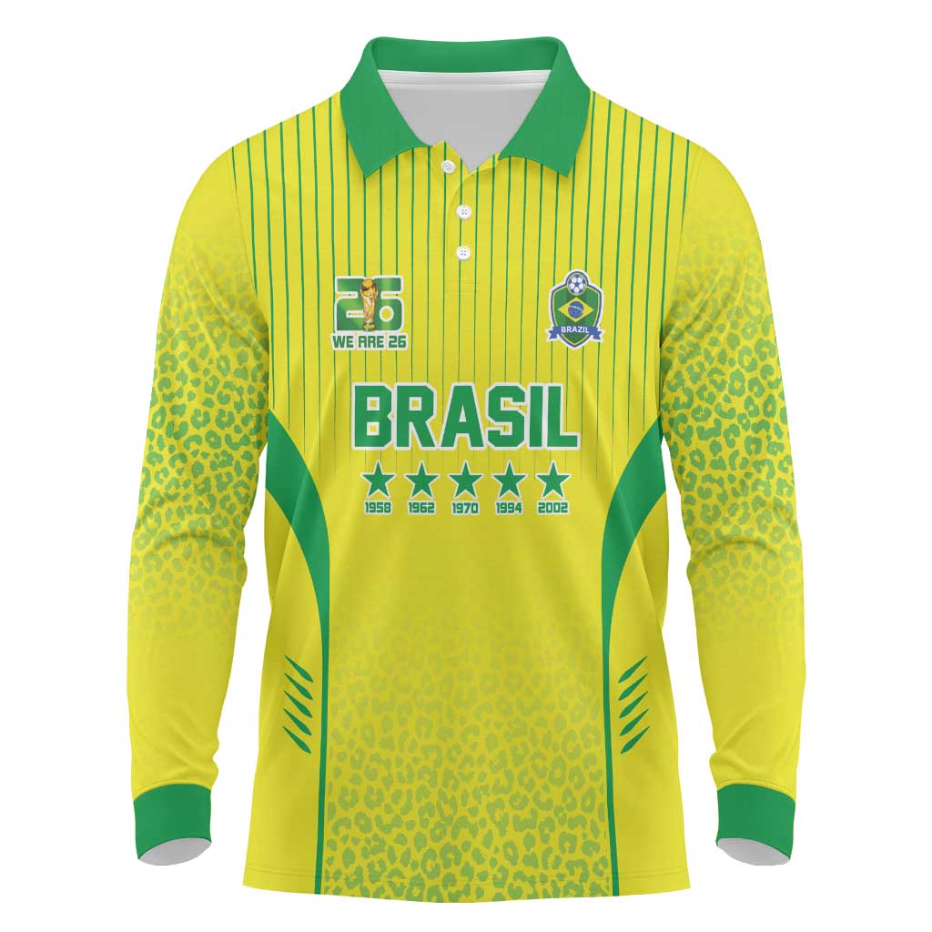 Custom Brazil World Football Legacy Long Sleeve Polo Shirt 5 Times History Champions - Wonder Print Shop