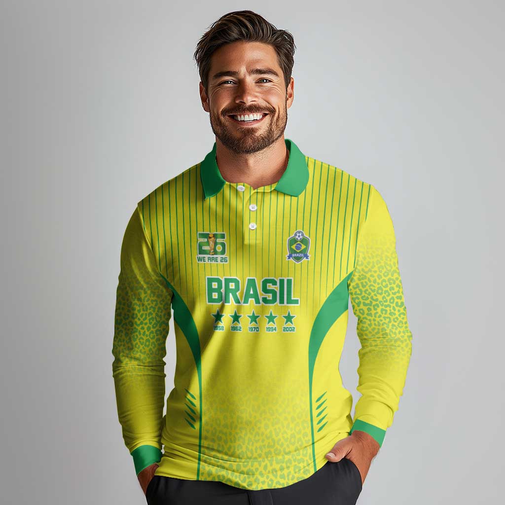 Custom Brazil World Football Legacy Long Sleeve Polo Shirt 5 Times History Champions - Wonder Print Shop