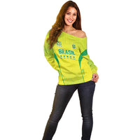 Custom Brazil World Football Legacy Off Shoulder Sweater 5 Times History Champions - Wonder Print Shop