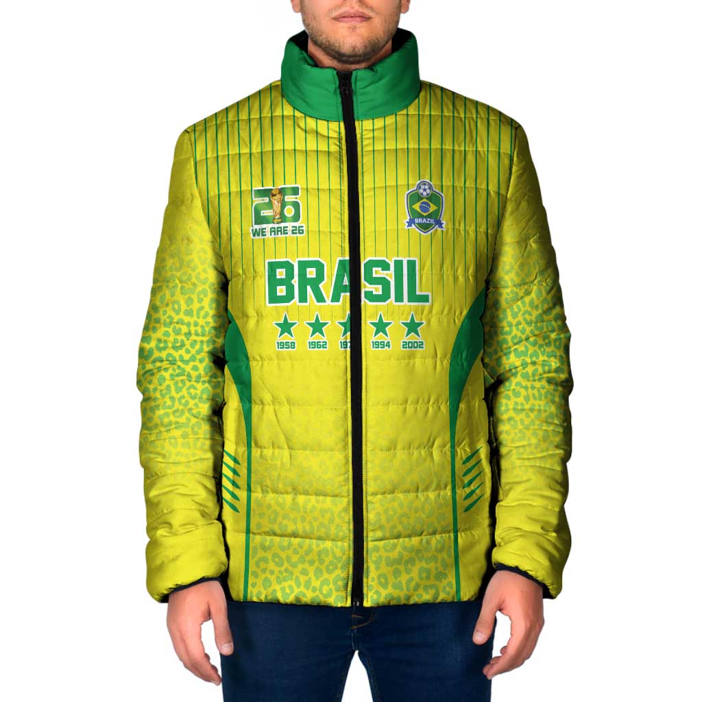 Custom Brazil World Football Legacy Padded Jacket 5 Times History Champions - Wonder Print Shop