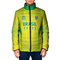 Custom Brazil World Football Legacy Padded Jacket 5 Times History Champions - Wonder Print Shop