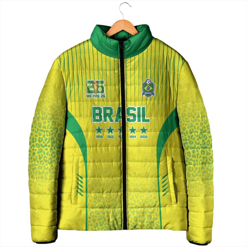 Custom Brazil World Football Legacy Padded Jacket 5 Times History Champions - Wonder Print Shop