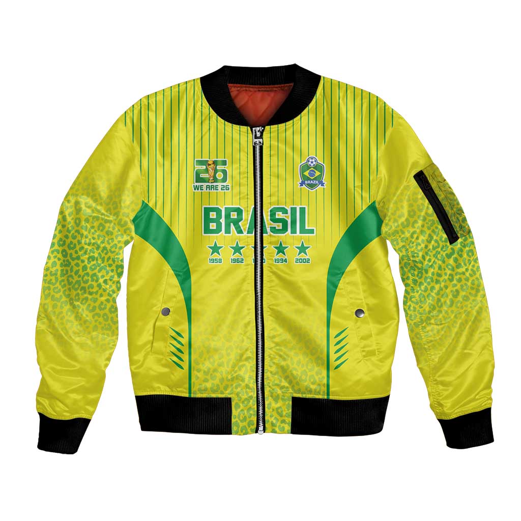Custom Brazil World Football Legacy Sleeve Zip Bomber Jacket 5 Times History Champions - Wonder Print Shop