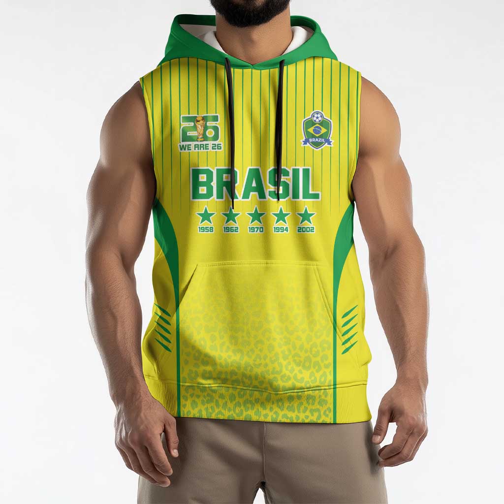 Custom Brazil World Football Legacy Sleeveless Hoodie 5 Times History Champions - Wonder Print Shop
