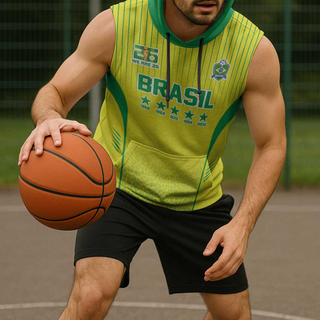 Custom Brazil World Football Legacy Sleeveless Hoodie 5 Times History Champions - Wonder Print Shop