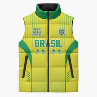 Custom Brazil World Football Legacy Sleeveless Puffer Jacket 5 Times History Champions - Wonder Print Shop