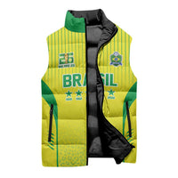 Custom Brazil World Football Legacy Sleeveless Puffer Jacket 5 Times History Champions - Wonder Print Shop