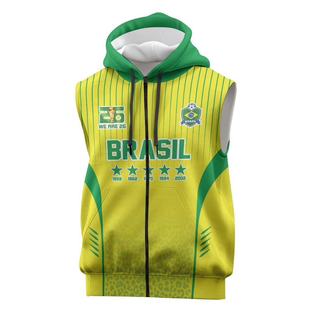 Custom Brazil World Football Legacy Sleeveless Zip Hoodie 5 Times History Champions - Wonder Print Shop