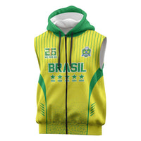 Custom Brazil World Football Legacy Sleeveless Zip Hoodie 5 Times History Champions - Wonder Print Shop