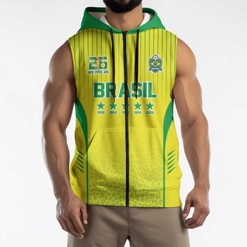 Custom Brazil World Football Legacy Sleeveless Zip Hoodie 5 Times History Champions - Wonder Print Shop