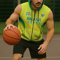 Custom Brazil World Football Legacy Sleeveless Zip Hoodie 5 Times History Champions - Wonder Print Shop