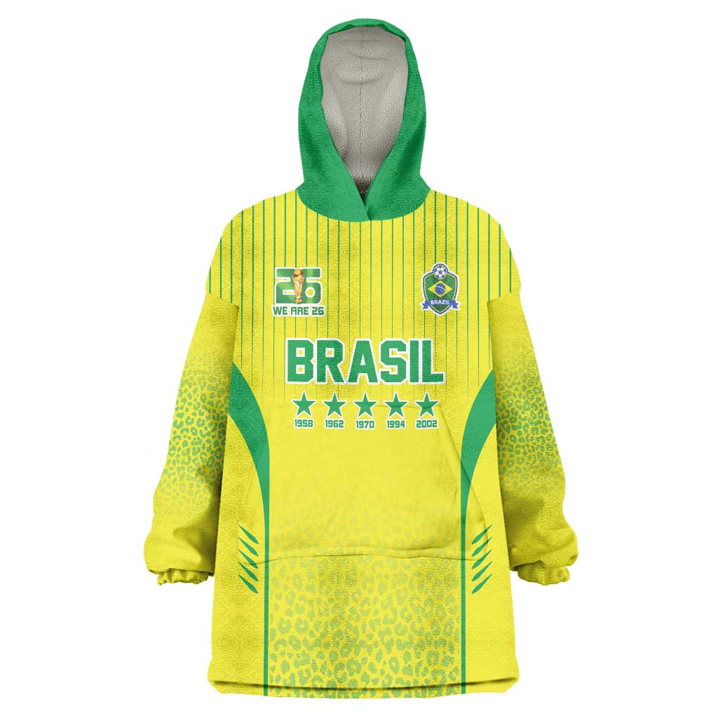 Custom Brazil World Football Legacy Wearable Blanket Hoodie 5 Times History Champions - Wonder Print Shop